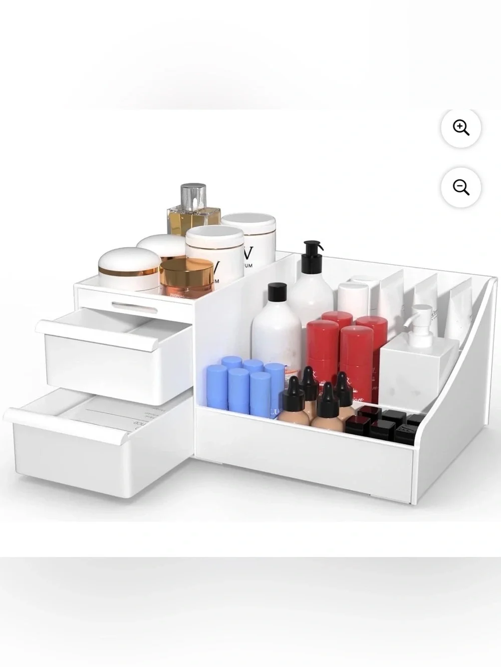 White Makeup Organizer with Drawers – Vanity Bathroom Desk Storage